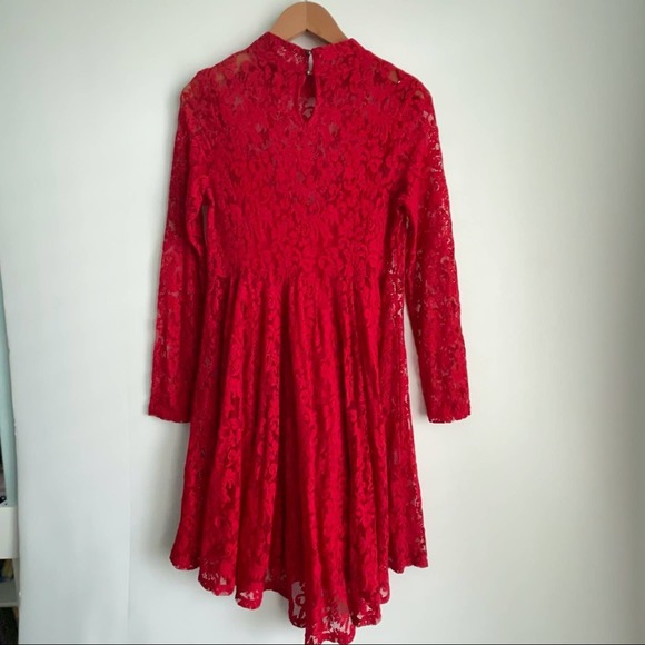 Free People Hearts Delight red long sleeve high collar lace dress with slip - Picture 9 of 11